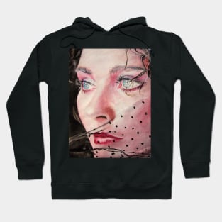 Woman Watercolor Portrait Painting with the Spotted Veil Hoodie